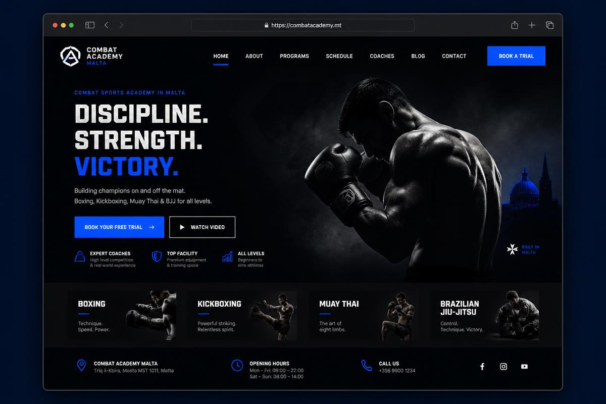 Boom Combat Forge – Malta website design preview